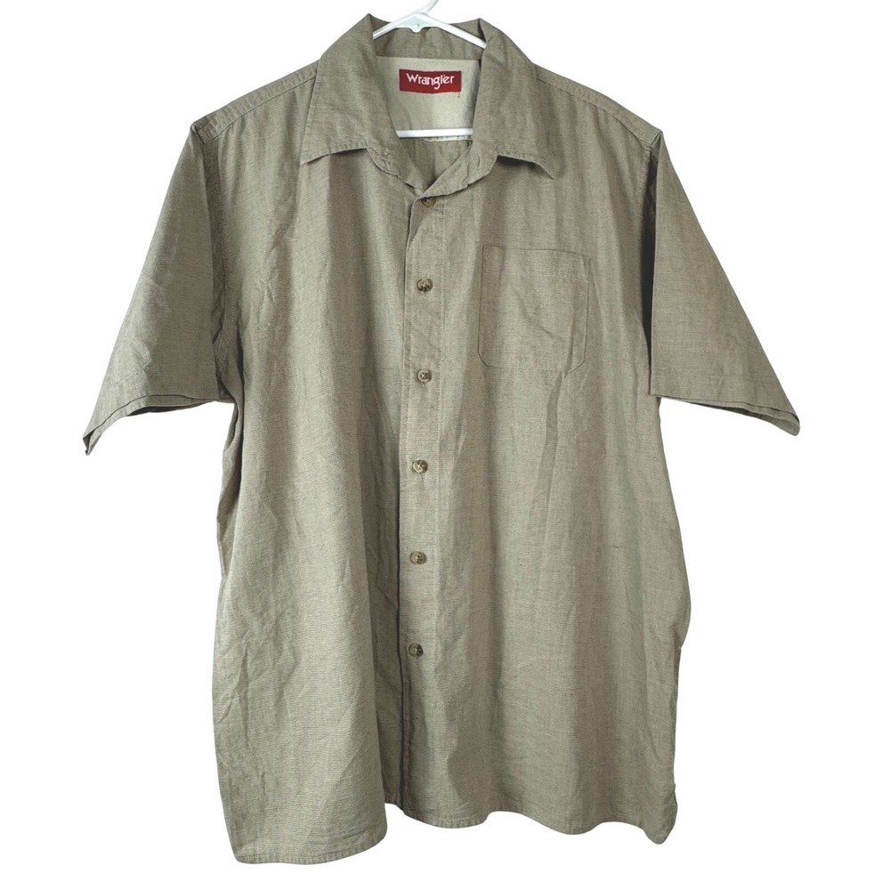 Wrangler  Button‎ Up Mens Shirt XL Brown Short Sleeve Casual Western Workwear